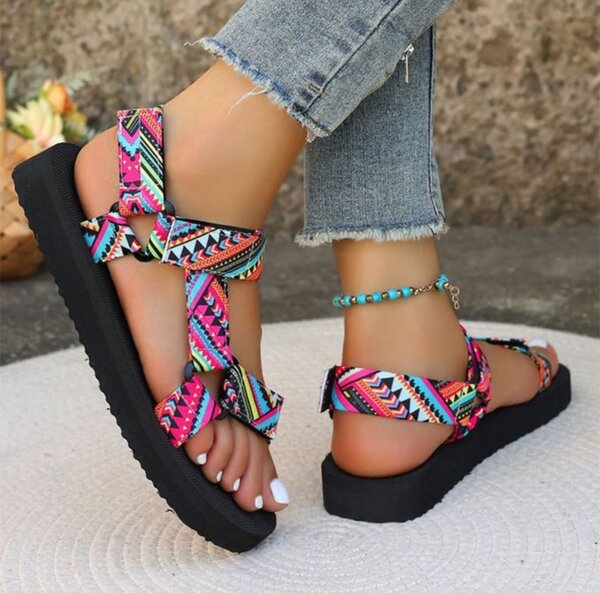 Women Fashion Shoes Sandals Thick Sole Ethnic Style Velcro
