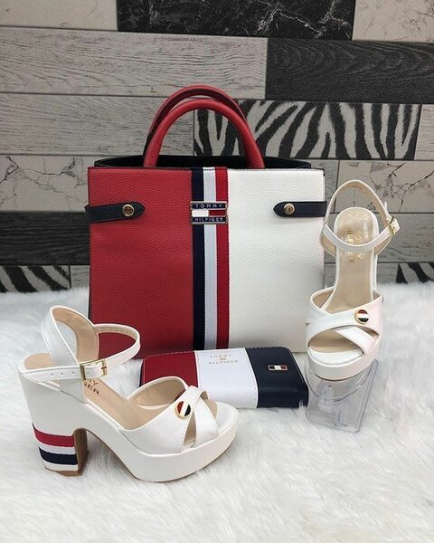 Ladies handheld bags+heel sandals