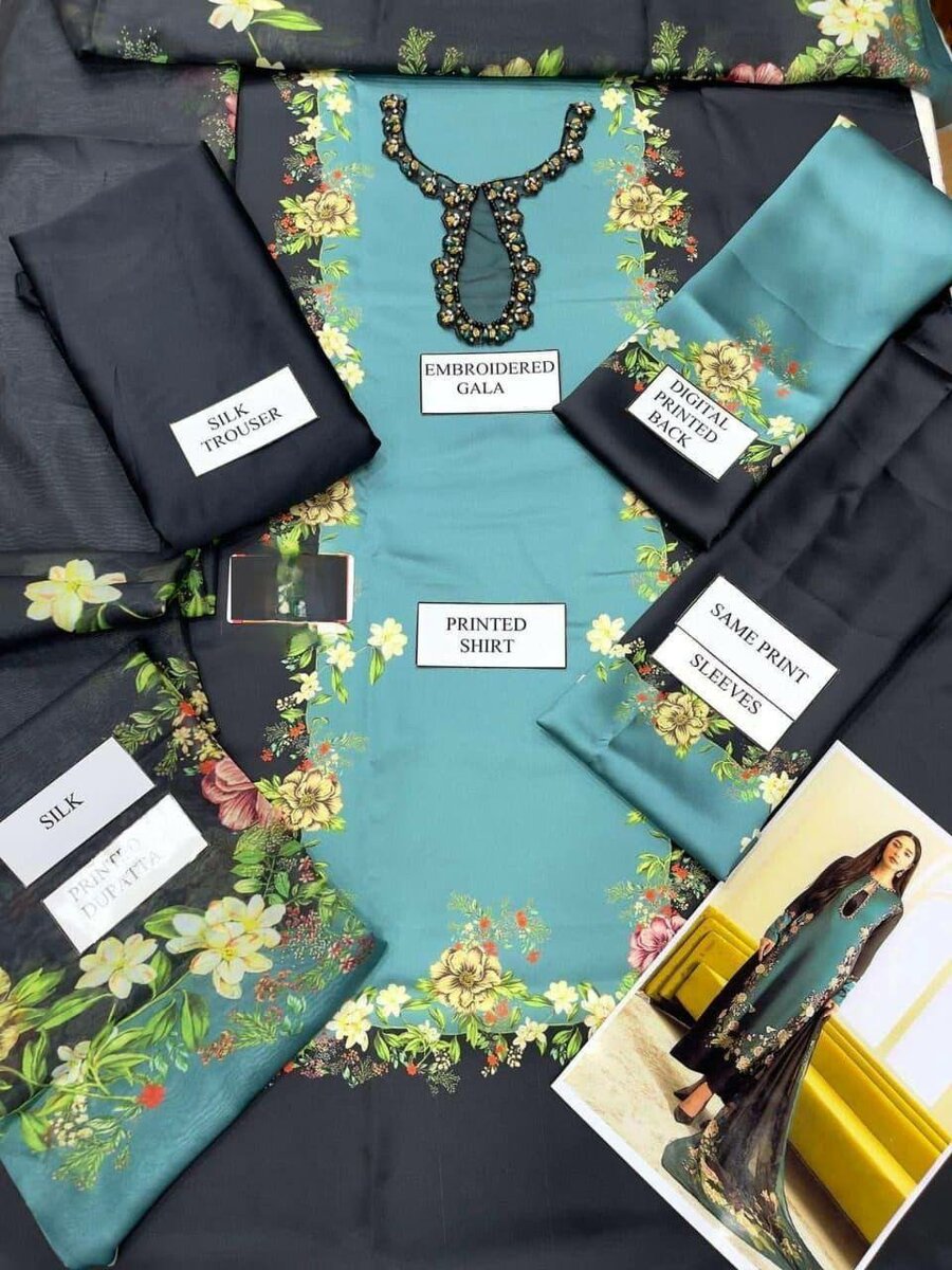 Beautiful Embroidered silk suit set 3 pcs