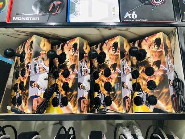 6-button joystick wooden box USB connectivity for Computer.