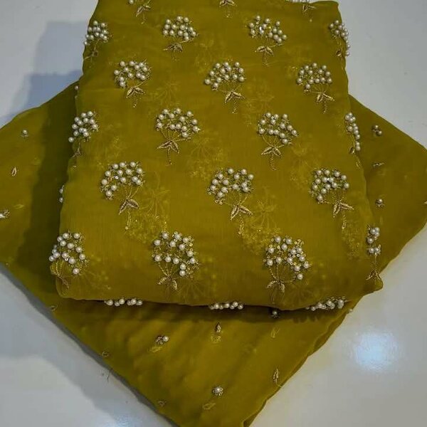 New balloon beats chiffion fabric pearl work + embroidery