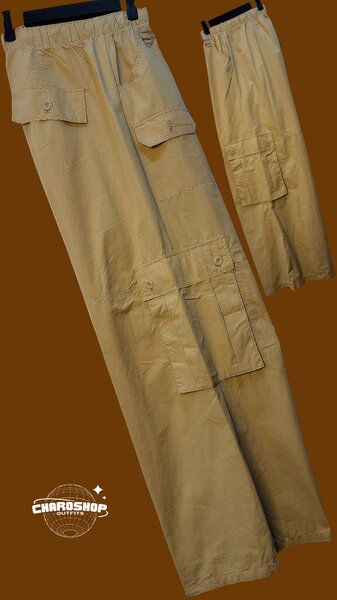 Pantalon cargo ample beige