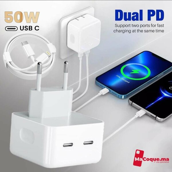 Chargeur USB-C 50W Dual PD