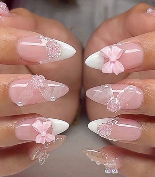 24 Ongles Acryliques Roses Art