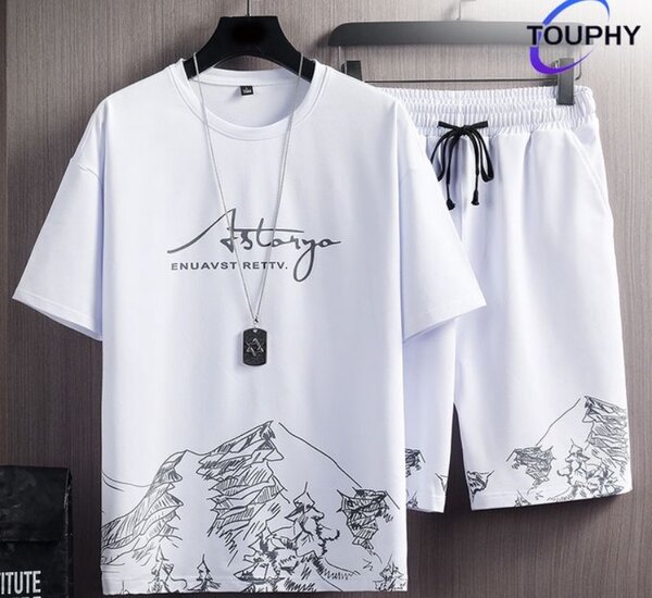 Sports Short Sleeve T-Shirt & Shorts Set - 2 Piece - White