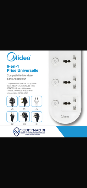 Multiprises Midea 6 trous 1,50