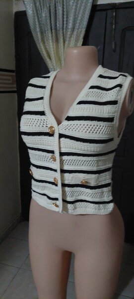 Chic gilet rayé bouton