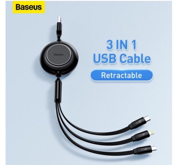 Câble Baseus 3en1 Rétractable, USB 100/66W Charge Rapide (CA