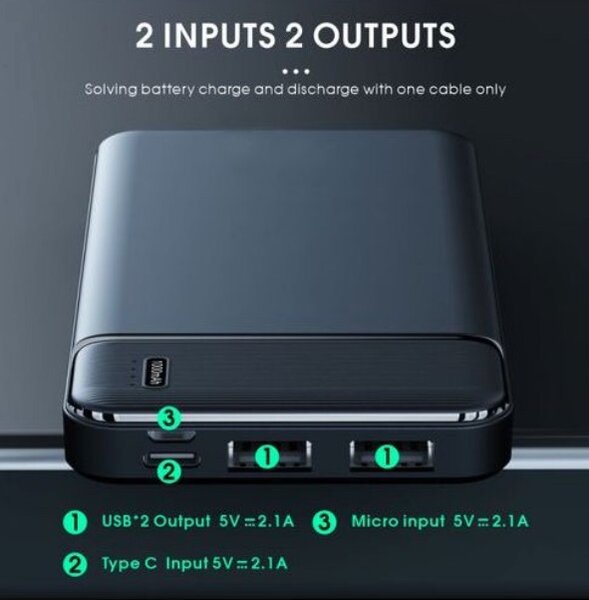 Slim LCD Fast Charge Power Bank - 10000mAh - Black