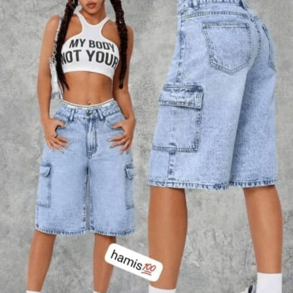 Shorts en jean cargo femme