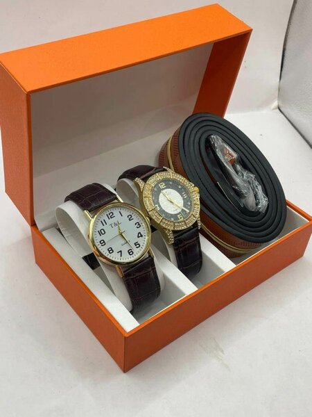 Leather watch, bracelet and belt set
