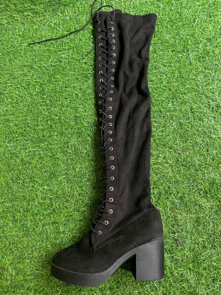 Lace up thigh high boots