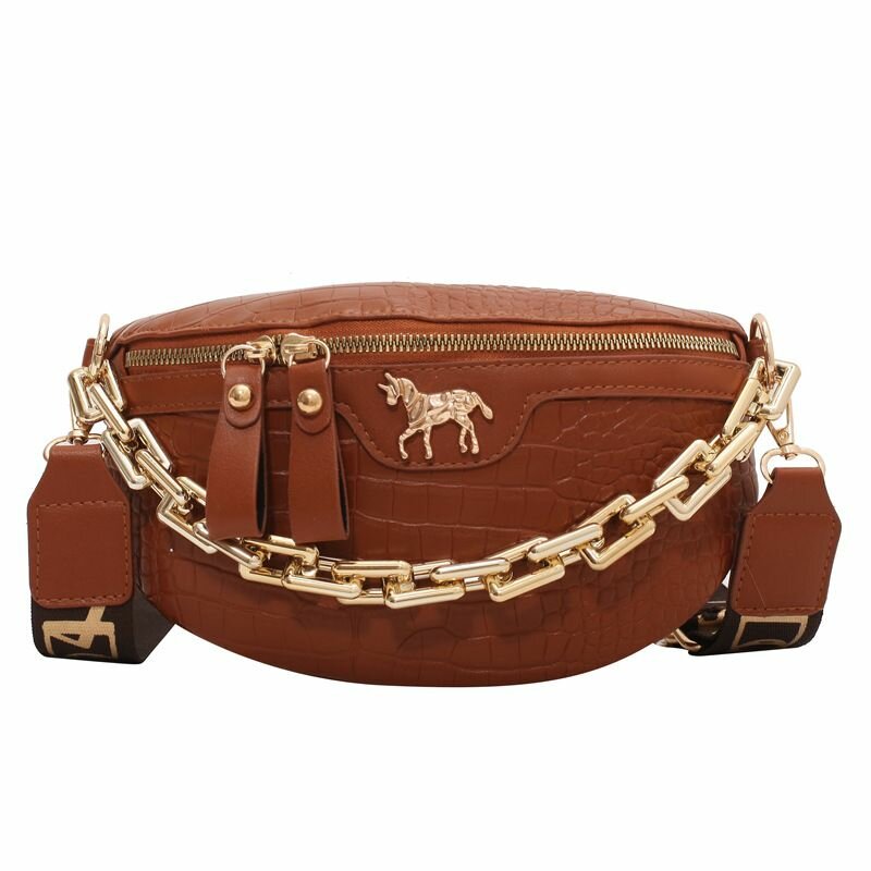 Chain Decor Double Zip Front Fanny Pack