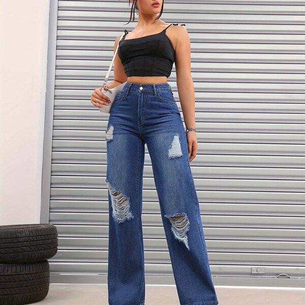 Ripped Straight Jeans