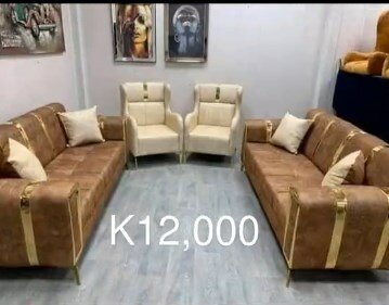 Set 2 sofa 2 armchairs, brown + black