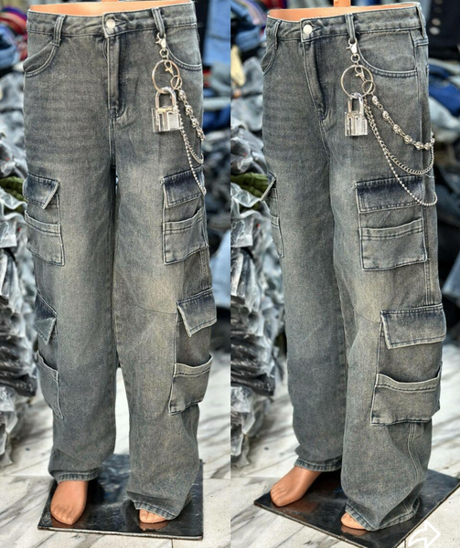 Pantalon cargo unisexe denim