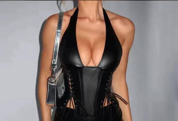 Top bustier cuir femme sexy