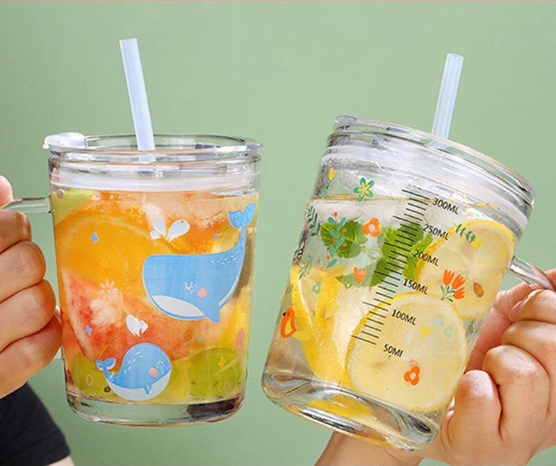 Deli Glass Mug With Straw 400ml