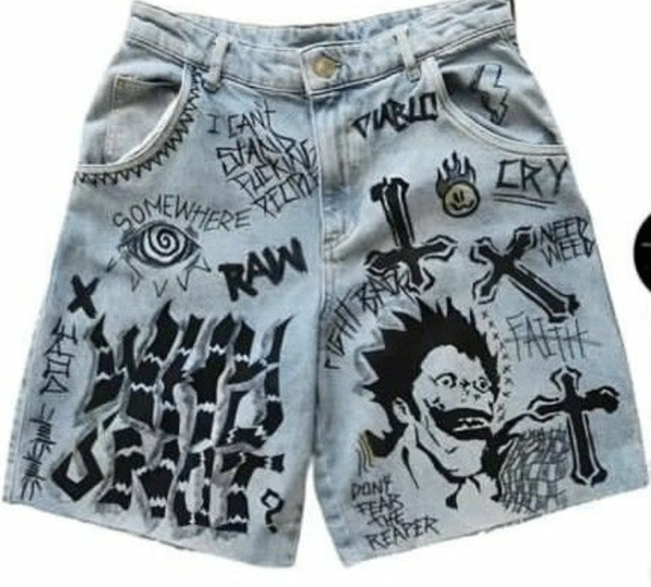Shorts en jean graphique punk