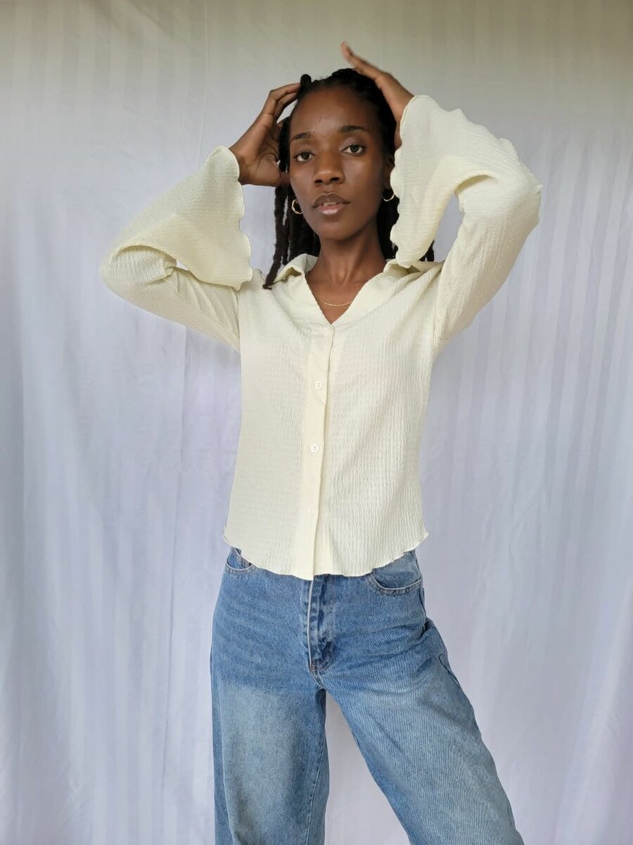 V-neck flared sleeve blouse