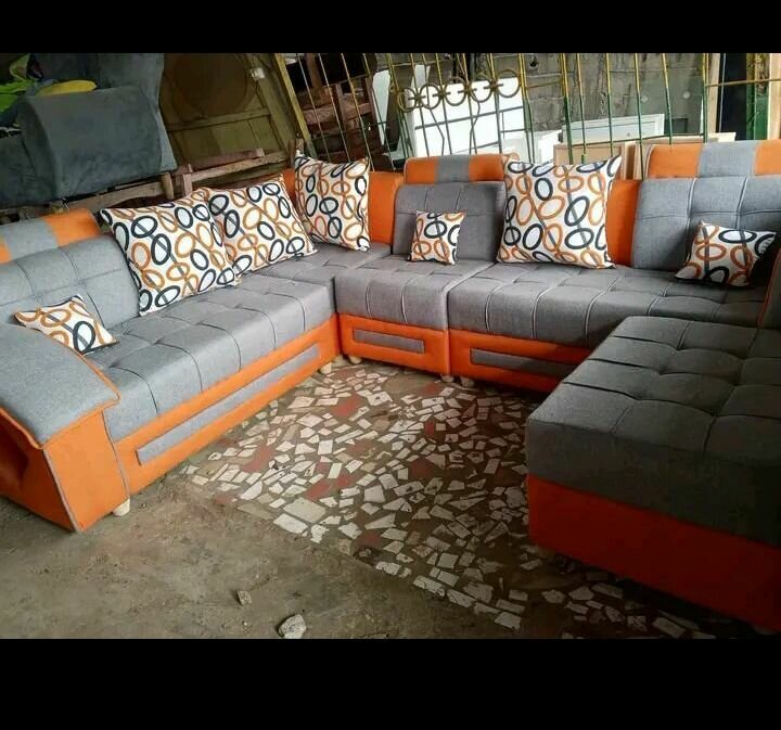 Canapé d'angle en cuir et tissu