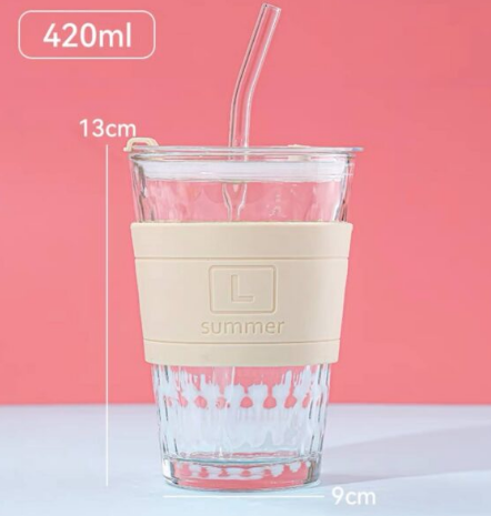 Textured Summer Fashion Iridescent Glass Tumbler with Spill-Proof and Silicone Sleeve