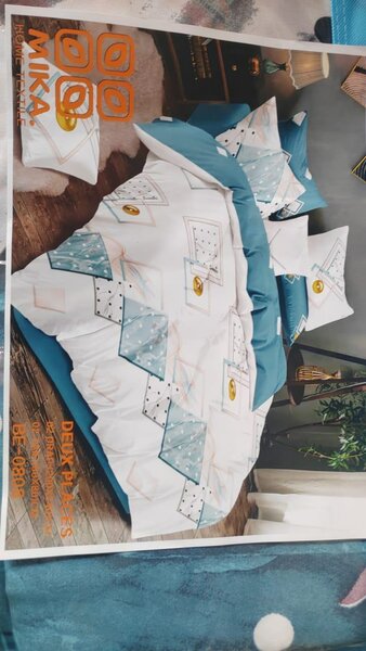 Parure de lit MIKA en patchwork bleu et blanc