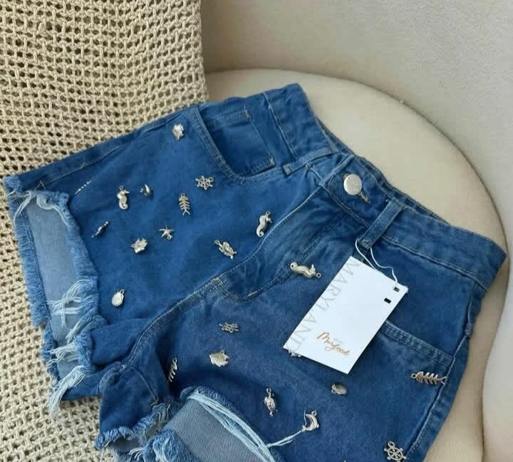 Short en jean brodé femme