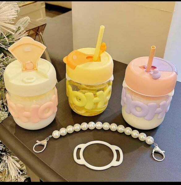 Glass Cup with straw