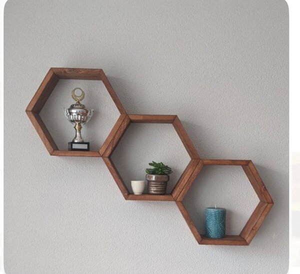 Étagère murale hexagonale en bois
