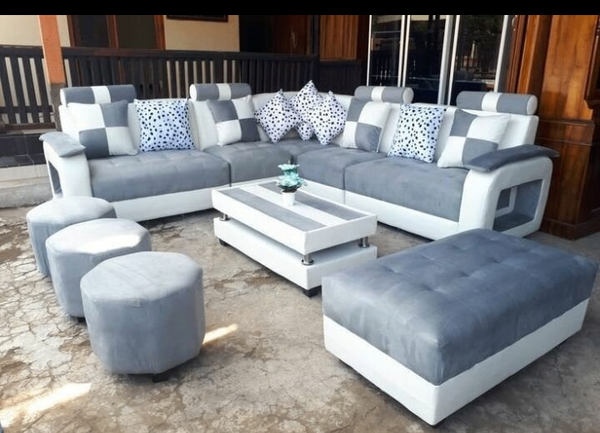 Ensemble canapé modulable gris et blanc