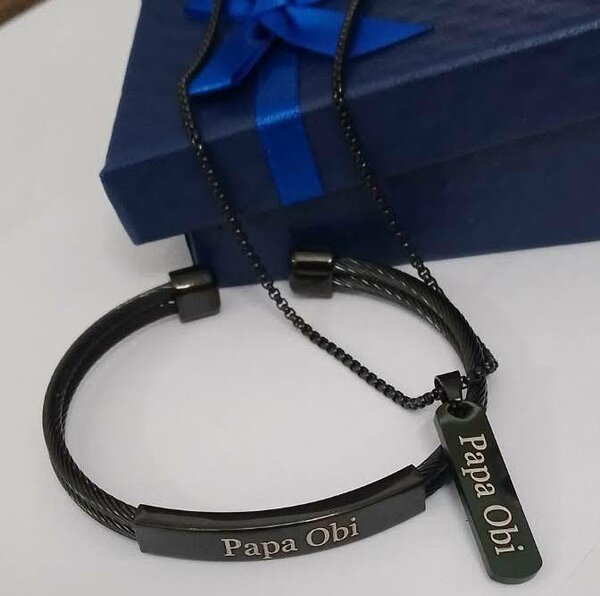 Ensemble Bracelet et Collier 'Papa Obi' en Acier