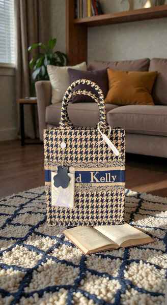 Sac à main élégant motif pied-de-poule