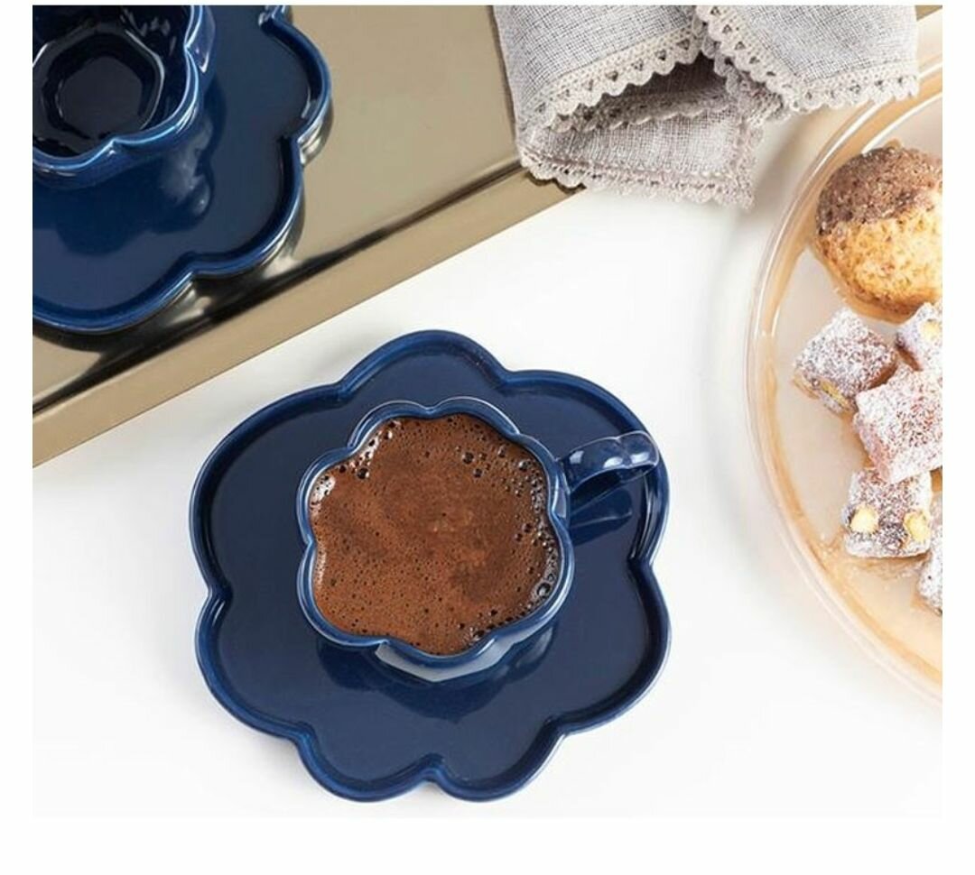 166 2 PCS 80ML MILENA PORCELAIN COFFEE CUPS SET - NAVY BLUE