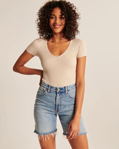 Bodysuit en côte beige chic