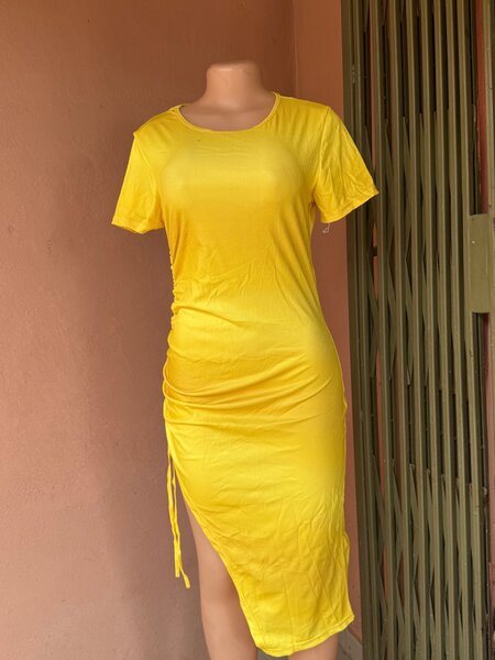 Yellow side split dress