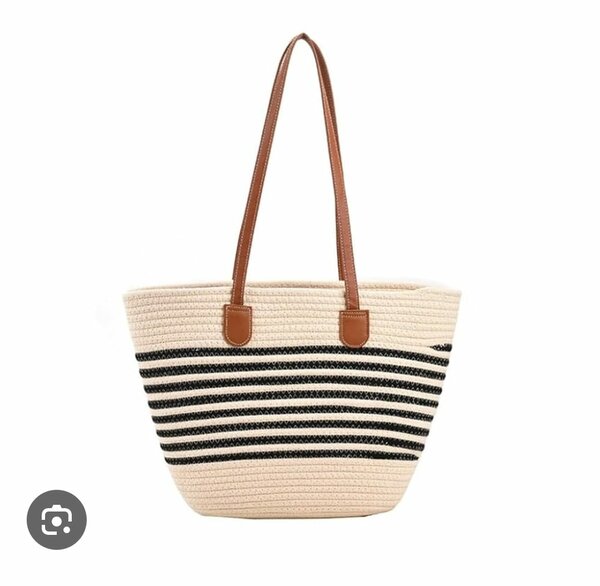 Sac Cabas Paille Rayé Élégant