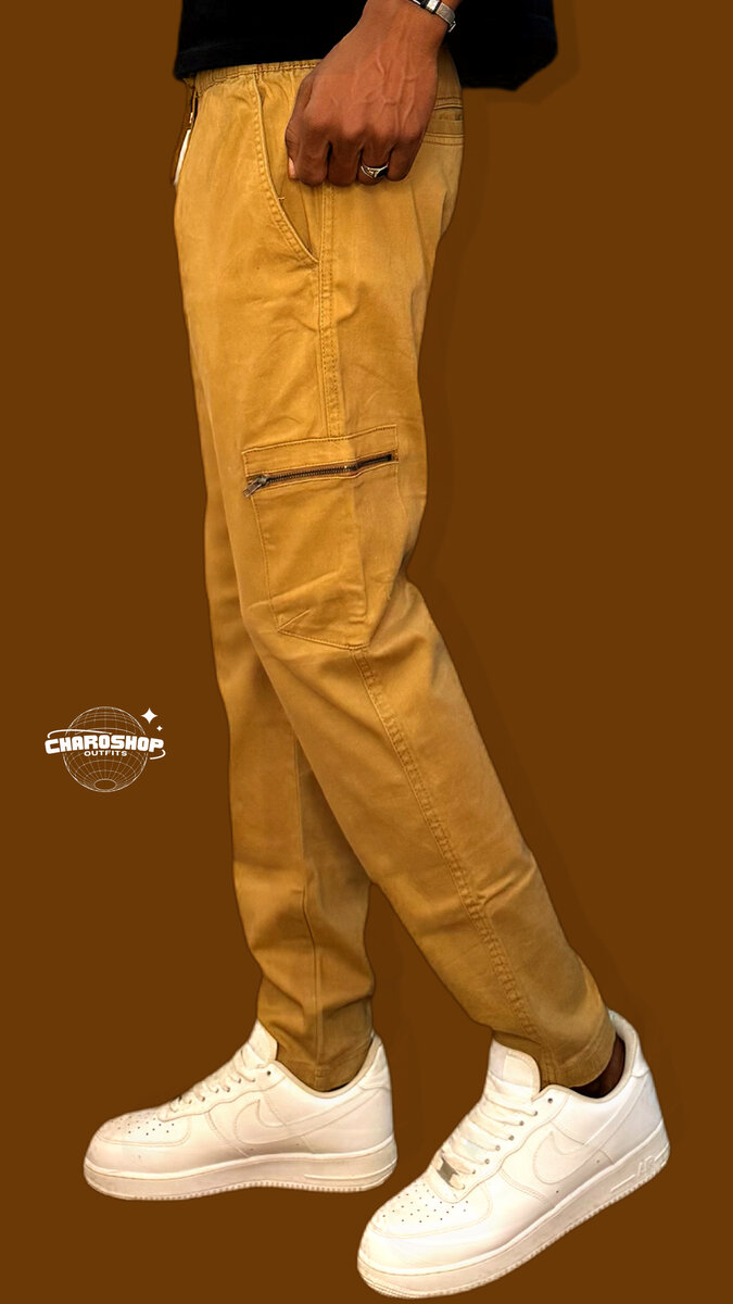 Pantalon cargo homme jaune moutarde