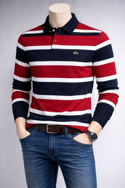 Polo manches longues rayé homme