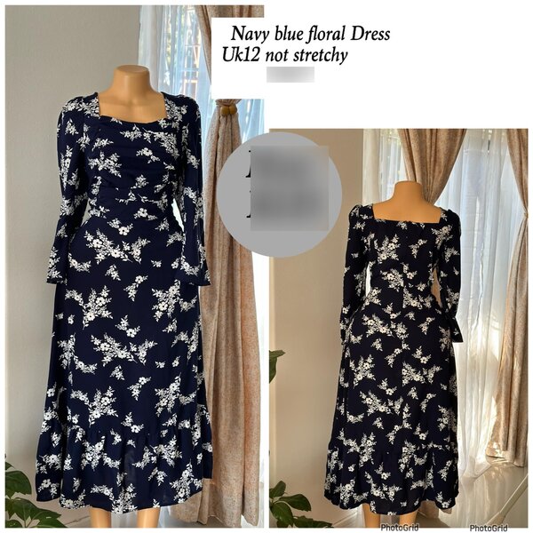 Navy blue floral women's dress in size Uk12