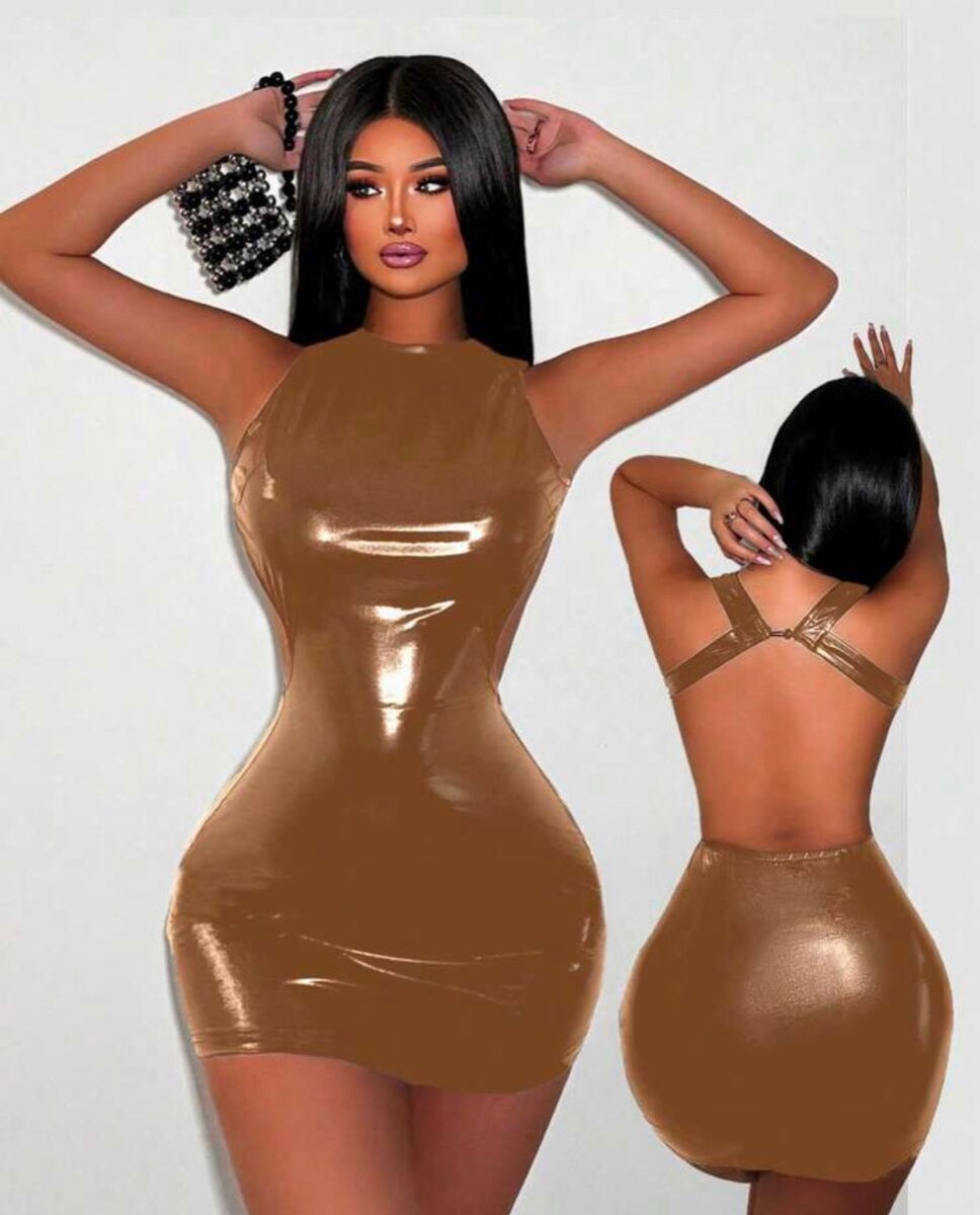 Sleeveless short dress with shinny back buttons