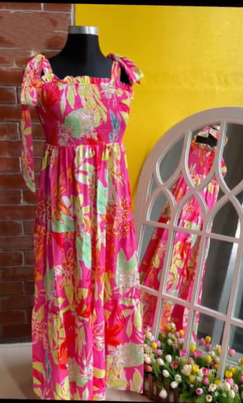 Tropical Print Dress (Pink)