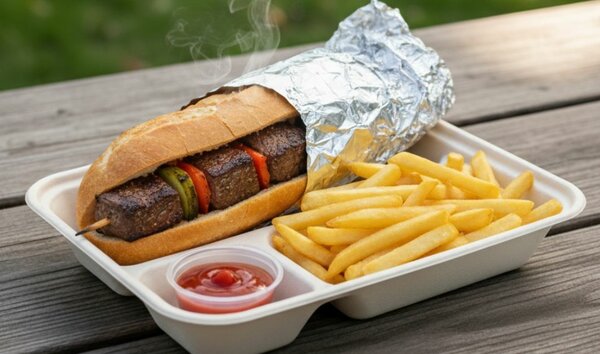 Pain brochette avec frites