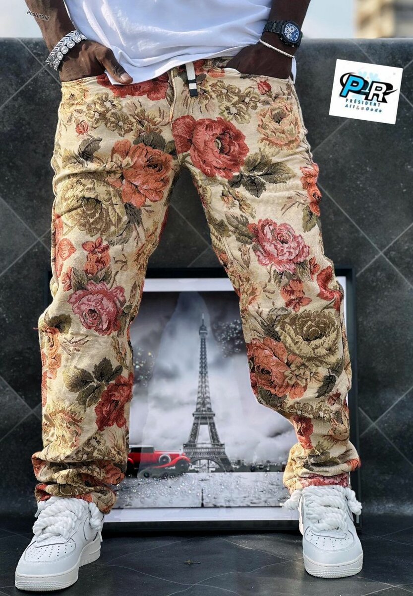 Jeans imprimés floraux pour homme