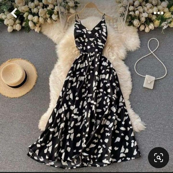 Black dress with straps and white print