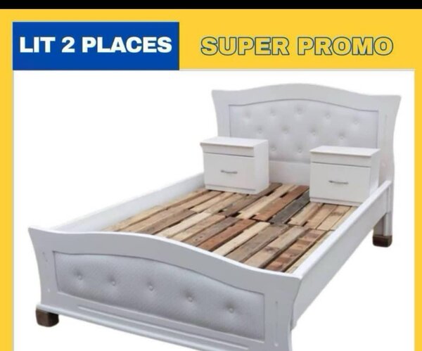 Lit 2 places blanc capitonné