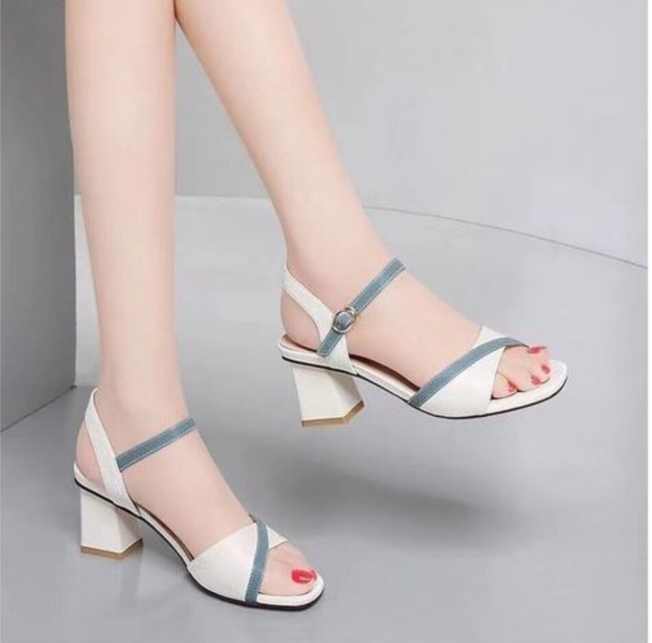 Ladies Color Block High Heel Sandals - White