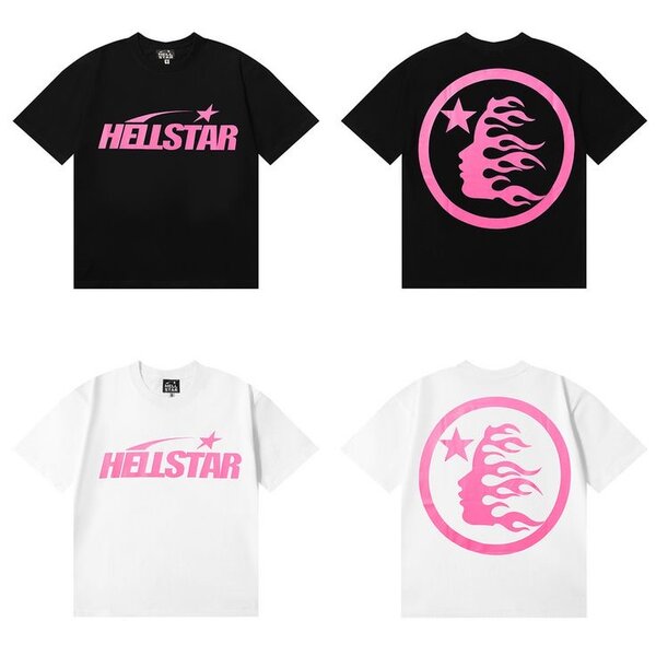 T-shirt Hellstar noir et blanc avec motif rose