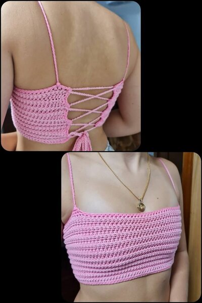 Haut crochet rose élégant