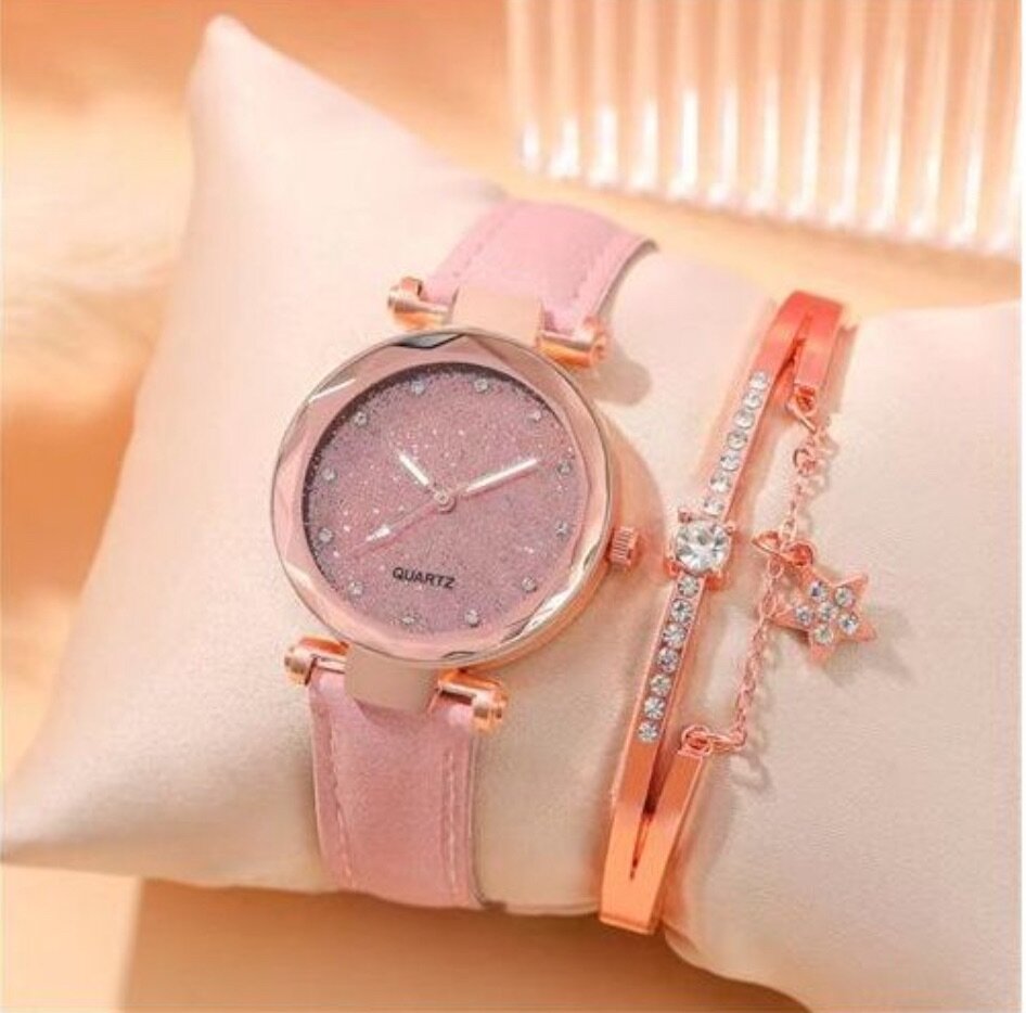 Women's Watch [Watch + Bracelet) Leather Strap Casual Ladies
